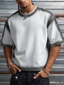 Men's Fashion Street Style Streetwear Solid Color Round Neck Loose Fit Short Sleeve T-Shirt, Graphic Pattern, H Type Silhouette, All Seasons
