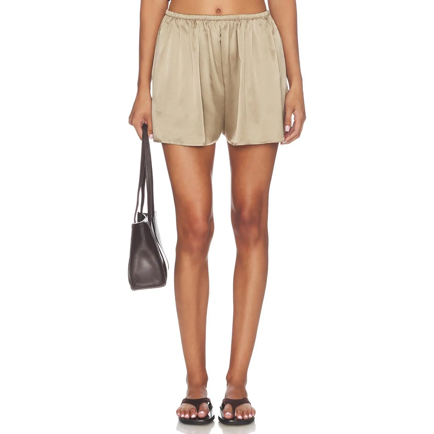 Enza Costa Silk Satin Mini Short in Beige