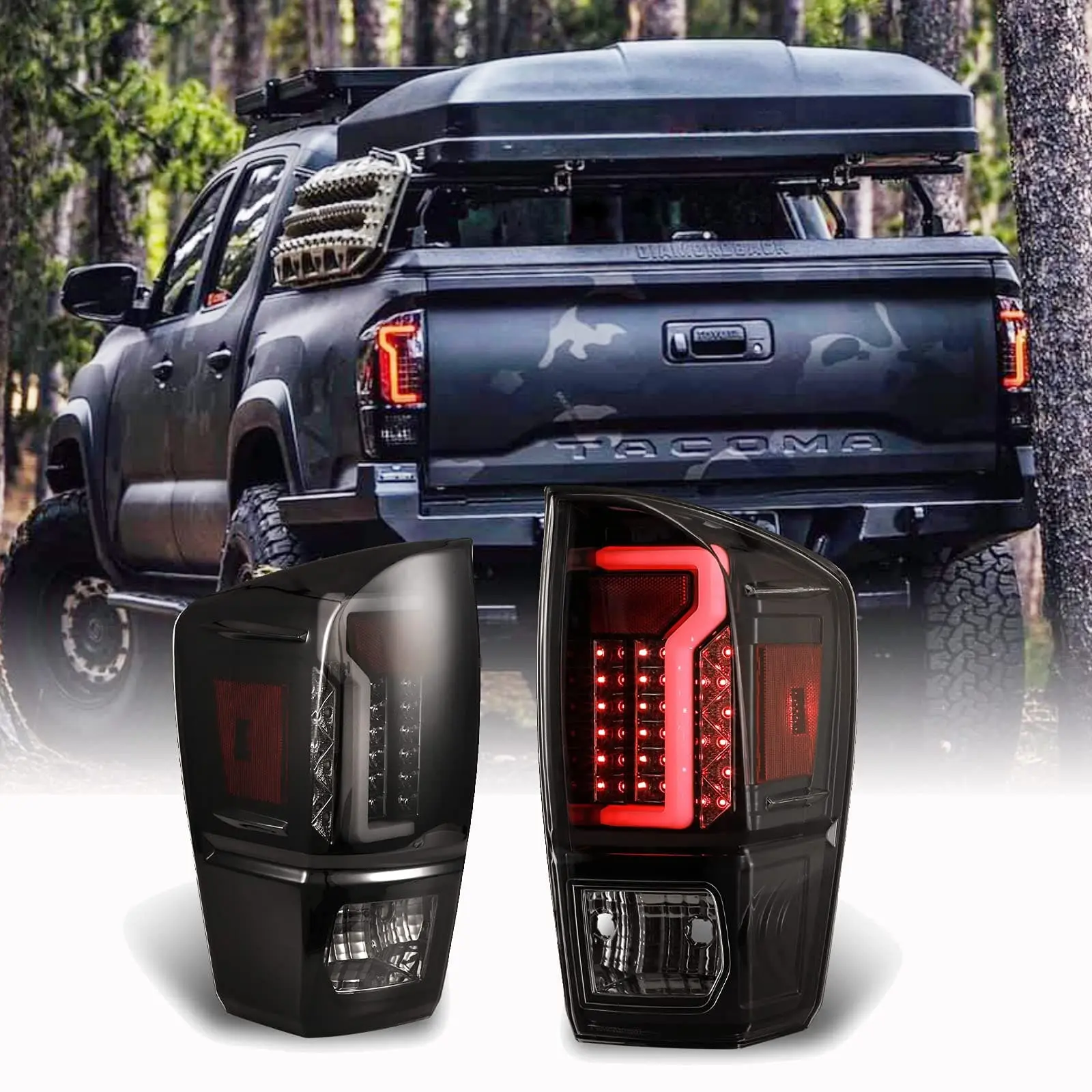 WOLFSTORM LED Rear Taillight Assembly - Car Lights Accessories, Multiple Housing & Lens Options for 2016-2023 Toyota Tacoma (Chrome-Red, Black-Smoke, Black-Clear), Carlights, Rear Taillights, Chrome Housing & Red Lens