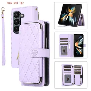 Crossbody Lanyard Leather Smartphone Phone Case for Samsung Galaxy Z Fold 7 6 5 4 3 Fold5 Fold4 Fold6 5G Wallet with Card Holder Slot Cover