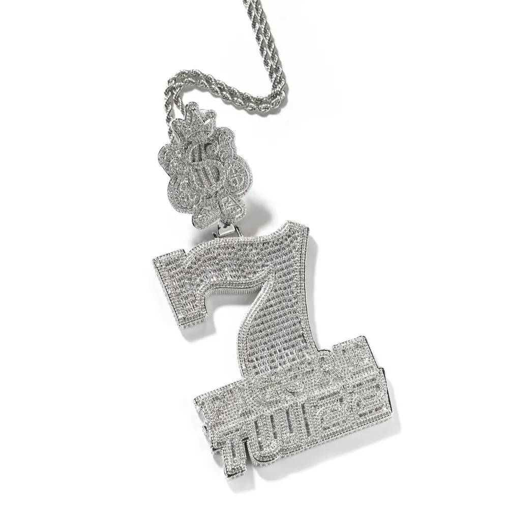 Iced Out Number Letter Pendant Blinged Out Crown Bail Charm for Hip Hop Streetwear Vibe with Sparkling Details