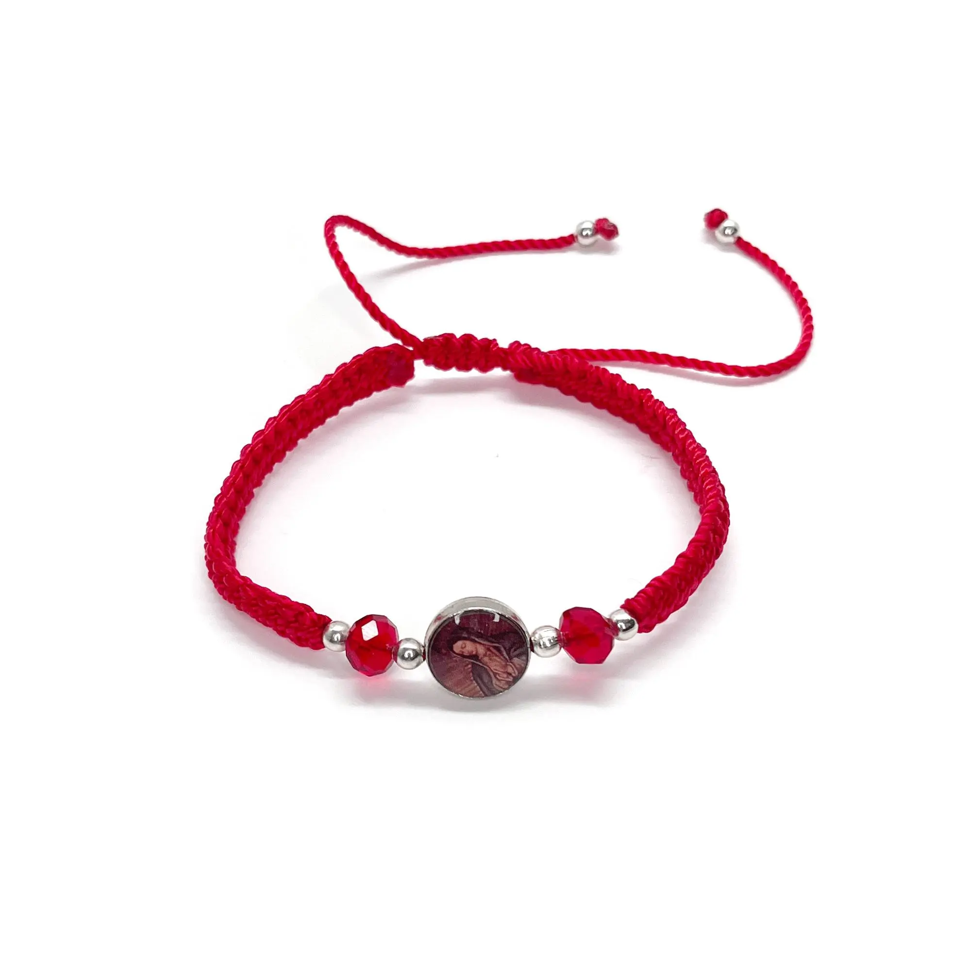 Our Lady of Guadalupe Red Beaded Bracelet - Adjustable Nylon Thread with Vibrant Red & Silver Beads - Stylish Faith Fashion Accessory