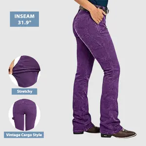 Flamingo Solid Stitch Detail Mid Waist Bootcut Pants Without Belt