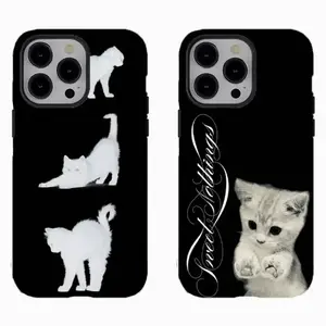 Cute Kitten Phone Case Black & White Minimalist Cat Compatible for iPhone 17 16 15 14 13 12 11 and for Samsung S21-S25 Perfect Gift for Cat Lovers