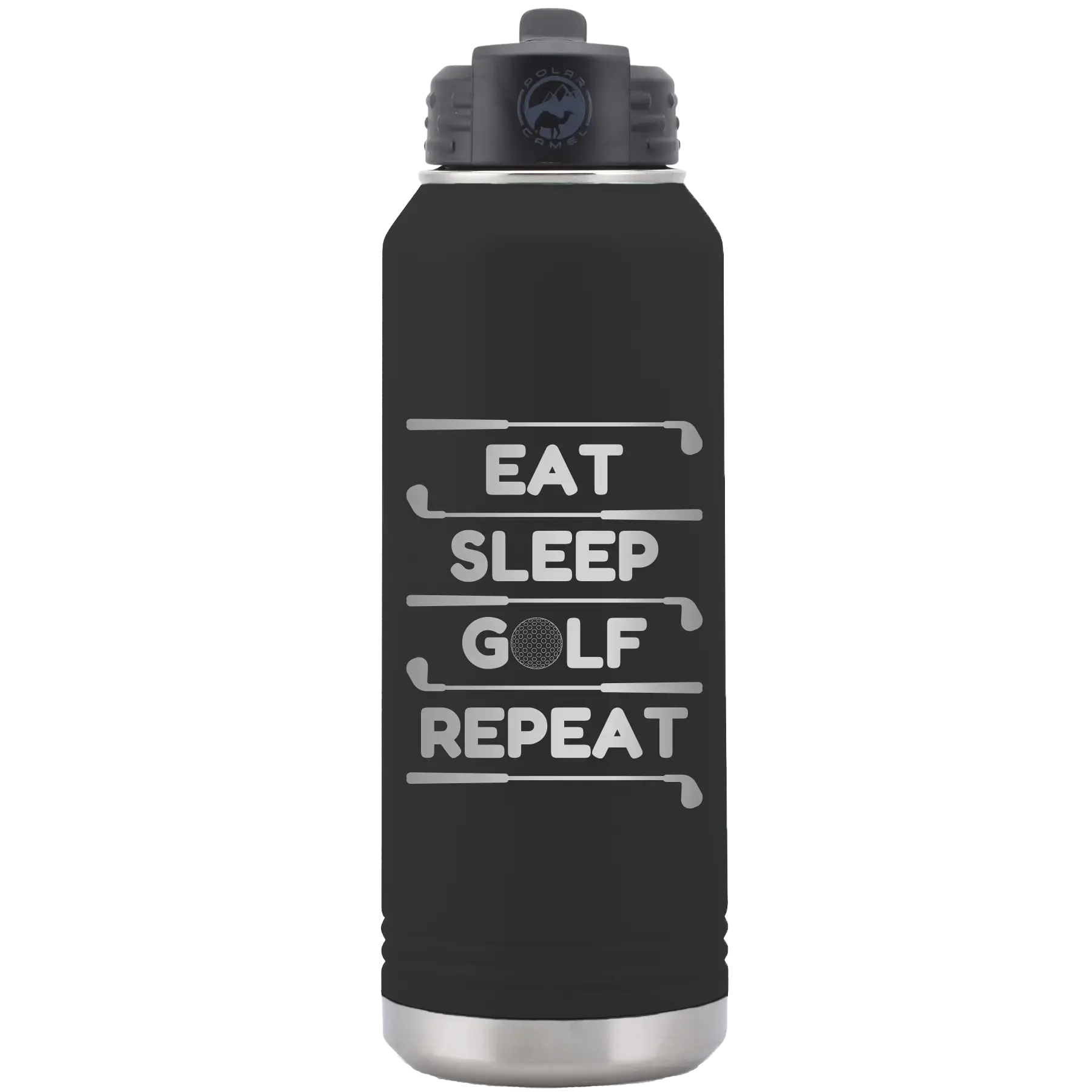 Personalized Eat Sleep Golf Repeat 32 oz Water Bottle - Black