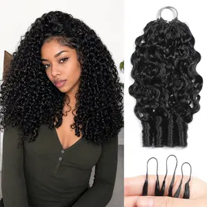 MORGENSTAR Burmese Curly Crochet Human Hair, Pre-Separated & Pre-Tied, Feather Hair Extensions, Natural Black, 50g/Pack for Boho Braids