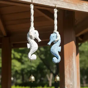 Simple Wooden Seahorse Wind Chime Wall Decor, Ocean Style Home Decoration, Wall Hanging Ornament, Marine Theme Art Piece