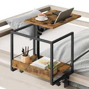 YATINEY Bedside Shelf, Bed Shelf with 360° Rotating and Height-Adjustable Tray, Drom Side Tray Table, Nightstand with Storage for College, Bedroom, Rustic Brown and Black #SpringSale #BigSpringSale