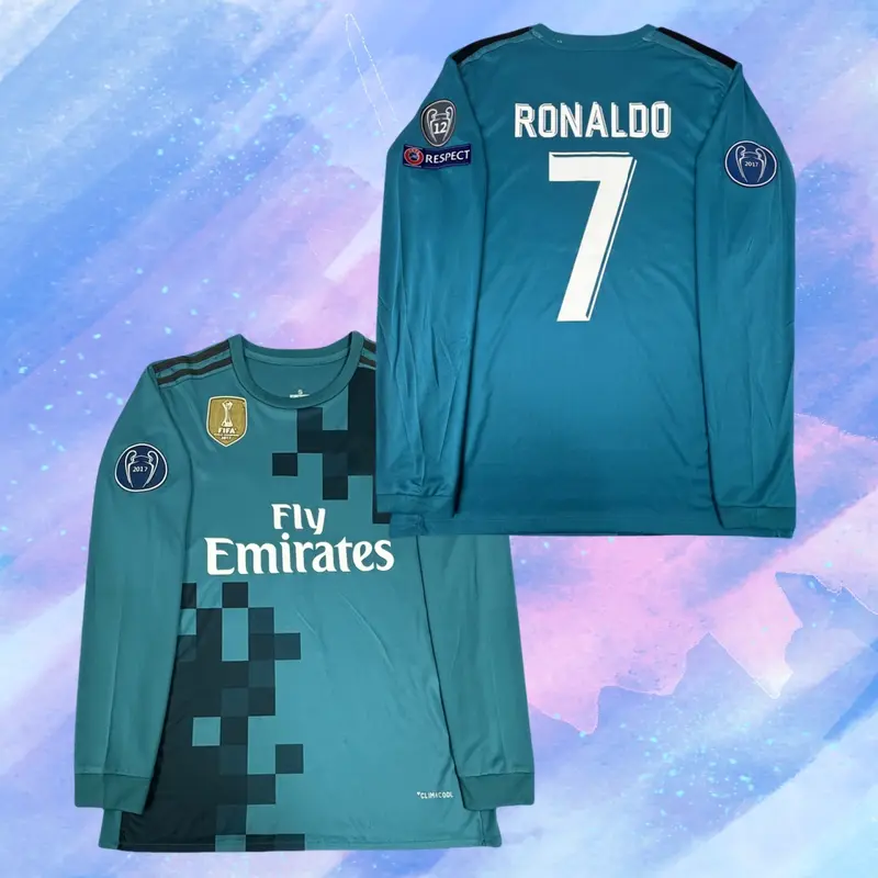 17 18 Away 7# Cristiano Ronaldo Long Sleeve Soccer Jersey Fans Version