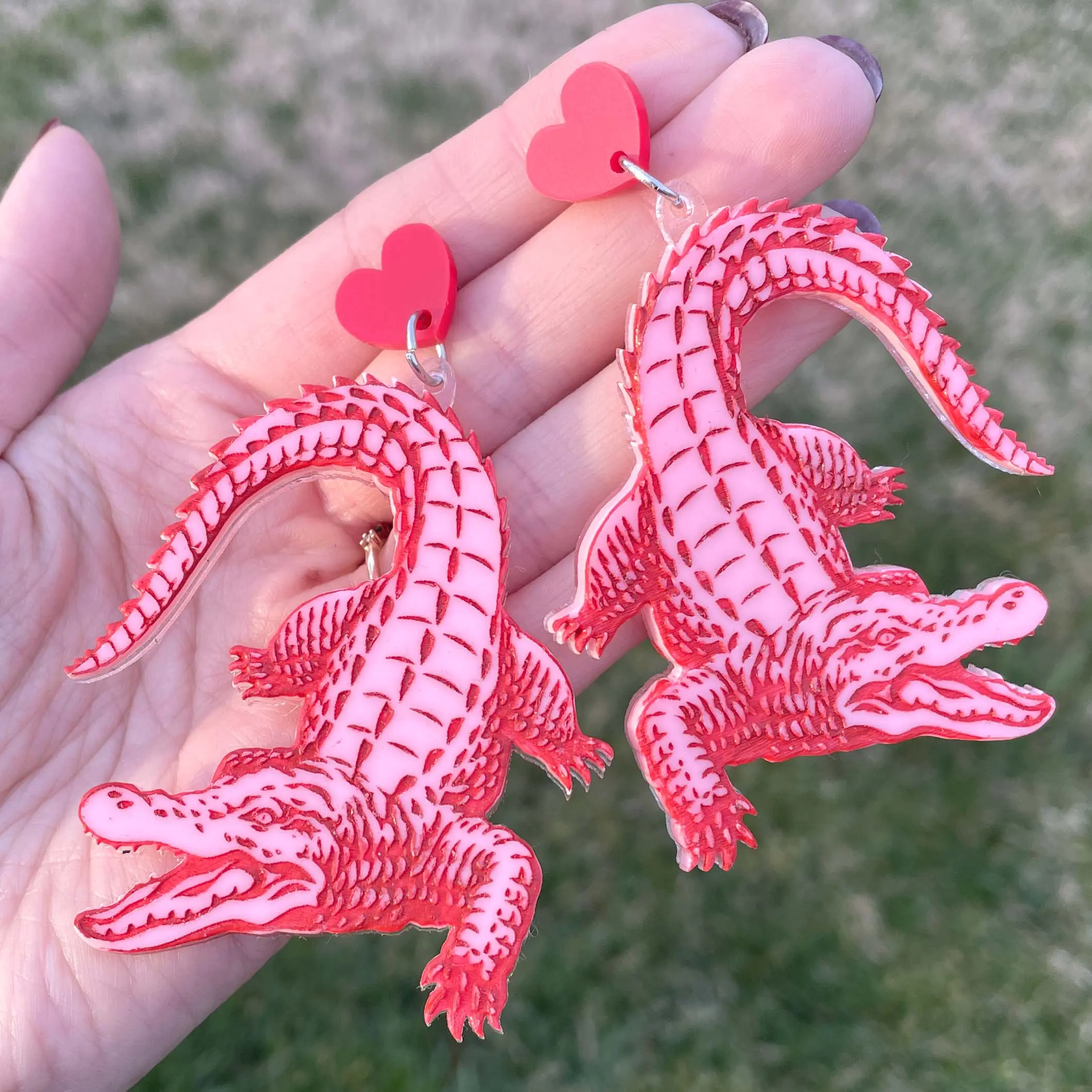 Pink Crocodile Earrings