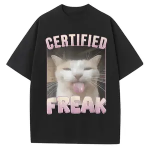 Certified Freak Funny Cat Meme T-Shirt Top Unisex Oversized Streetwear
