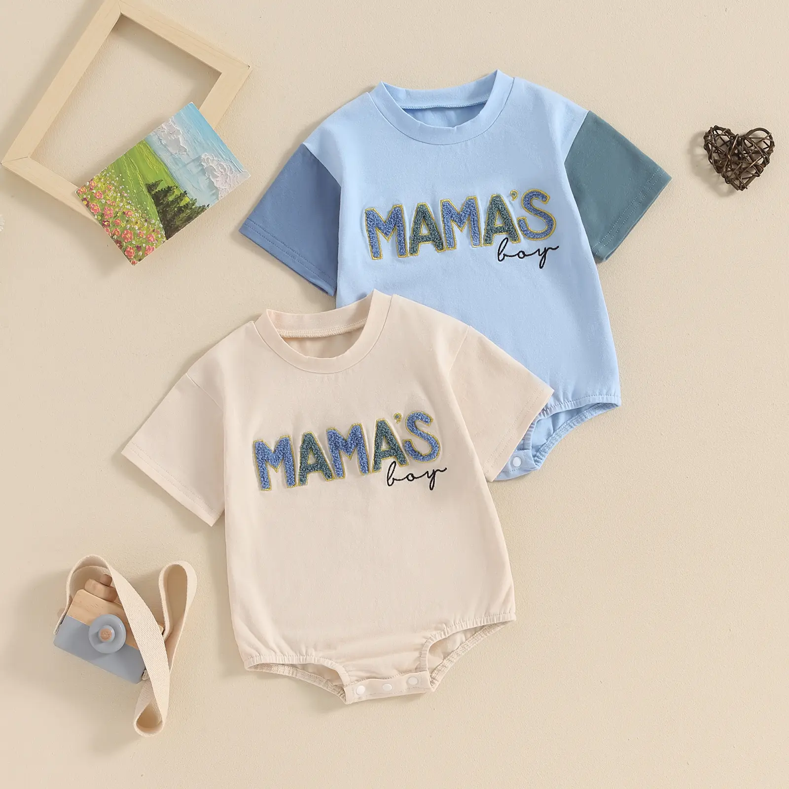 Infant Baby Boy Summer Clothes Newborn Bubble Romper Summer Mama's Boy Letter Bodysuit Cute Outfit