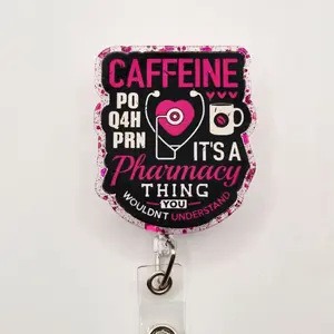 Caffeine PO Q4H PRN It's a Pharmacy Thing Glitter Acrylic Retractable Badge ID Reel Belt or Alligator Perfect for Pharmacists and Pharmacy Techs nurse week