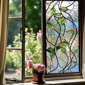 1pc Vine Plant Design Window Film, Glass Mosaic Pattern, PVC Static Adhesive Door & Window Decor, 45x100 Cm, Removable, Reusable, Privacy Protection, Home Decor
