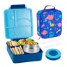 ChicLab Kids Thermal Lunch Box Set - Stainless Steel Bento, 8oz Wide-Mouth Clean Steel Odor-Preventing Soup Thermo, Leak-Proof 4-Compartment Tableware Containers with Fork, Portable Insulated Bag for 3+ Years Kids