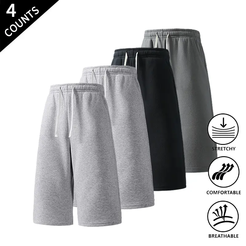 4-Pack Summer Vibes Men’s Baggy Knee-Length Sweat Shorts — Drawstring Long Shorts, Hip Hop Urban Streetwear, Summer Casual Shorts