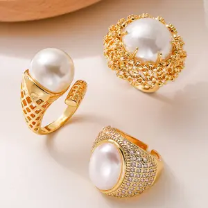 KALEN Fashion Stainless Steel Rings For Women Trendy Jewelry Gold Color Black Romantic Imitation Pearl Charm Finger Rings 2018