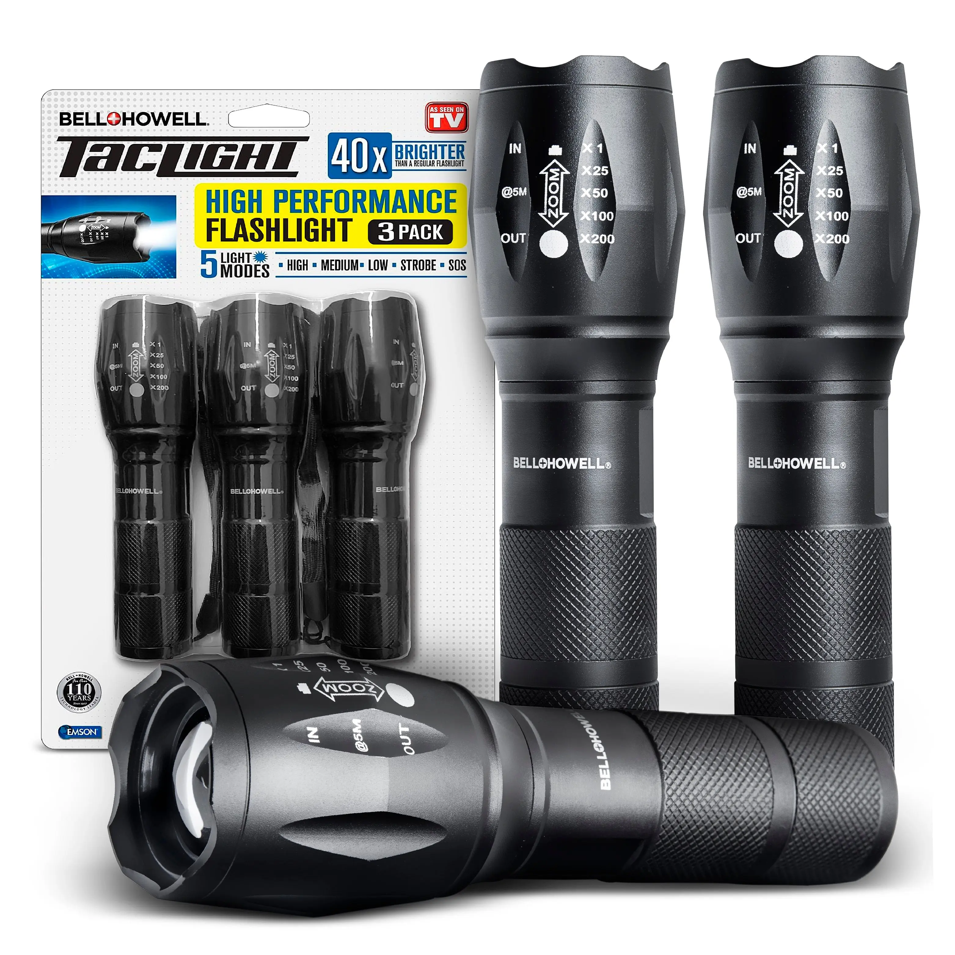 TacLight Tactical Flashlights, 3-Pack – High-Lumen LED Flashlight with 5 Modes, Waterproof Durable Portable for Emergency, Camping, Hiking