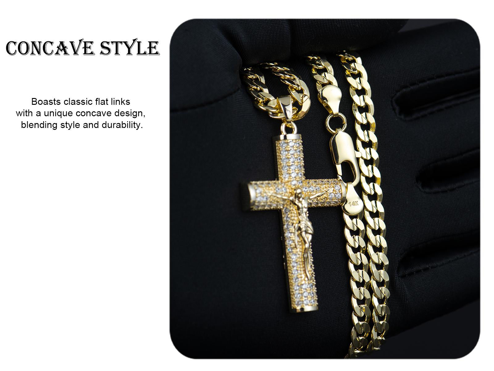 Holylegend 14k Real Gold-Plated Cuban , Figaro, Miami Cross with Jesus Christ Crucifix,24 inches Long and 6mm Wide,Handcrafted Polishing and Multiple Electroplating Daily Wear Necklace