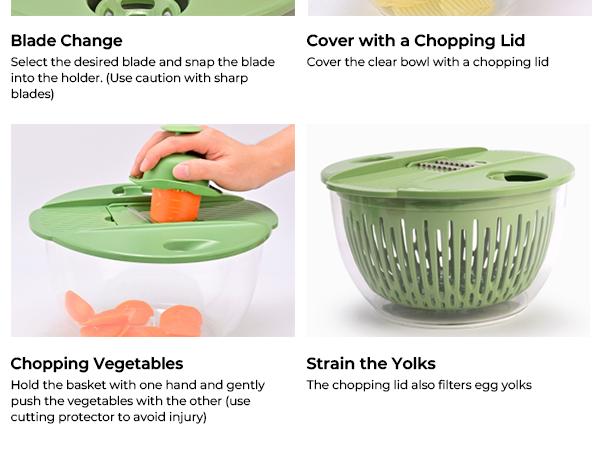 SUSTEAS 5 合 1 大型沙拉脱水机，带蔬菜切碎机、沥水器、碗和滤锅，多功能厨房用具 - 绿色面食板篮可拆卸盖子食物准备水果不锈钢