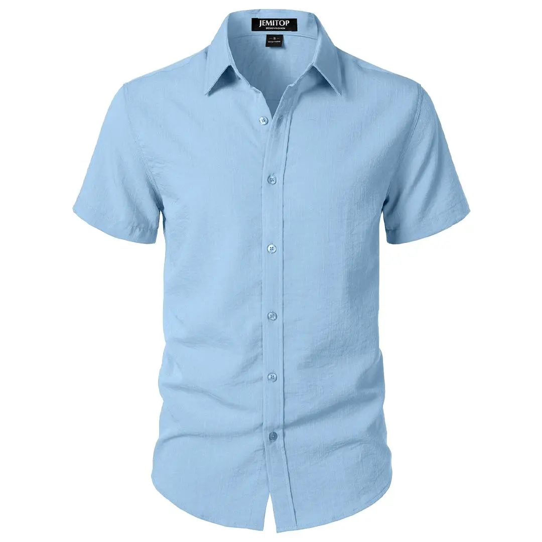 JEMITOP Men's Classic Textured Shirt, Casual Short Sleeve Button Down with Stretch for Summer Vacation, Business Casual Wear, Menswear, Button Down Loose, Plain, Casual Comfy Collared
