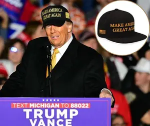 Gold MAGA Hat – Inspired by Trump Michigan Rally, Black with Gold Embroidery, Make America Great Again, TRUMP 2024