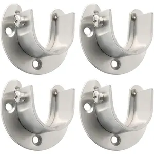 Curtain Rod Holder Bracket 32mm Dia,Closet Rod Holders Wall Mounted,Curtain Rod Flange Brackets Curved Shower Curtain Rod for Bathroom,Stainless Steel Brushed,FL8001-32LS-4P,Pack of 4