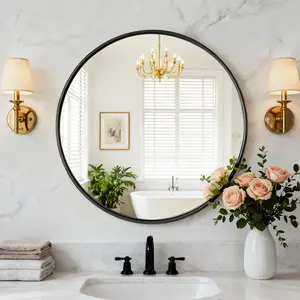 Sweetcrispy Classic Round Wall-Mounted Mirror - House Decor Piece for Bathroom Over Sink, Vanity Use Sweetcrispy Classic Round Wall-Mounted Mirror - House Decor Piece for Bathroom Over Sink, Vanity Use