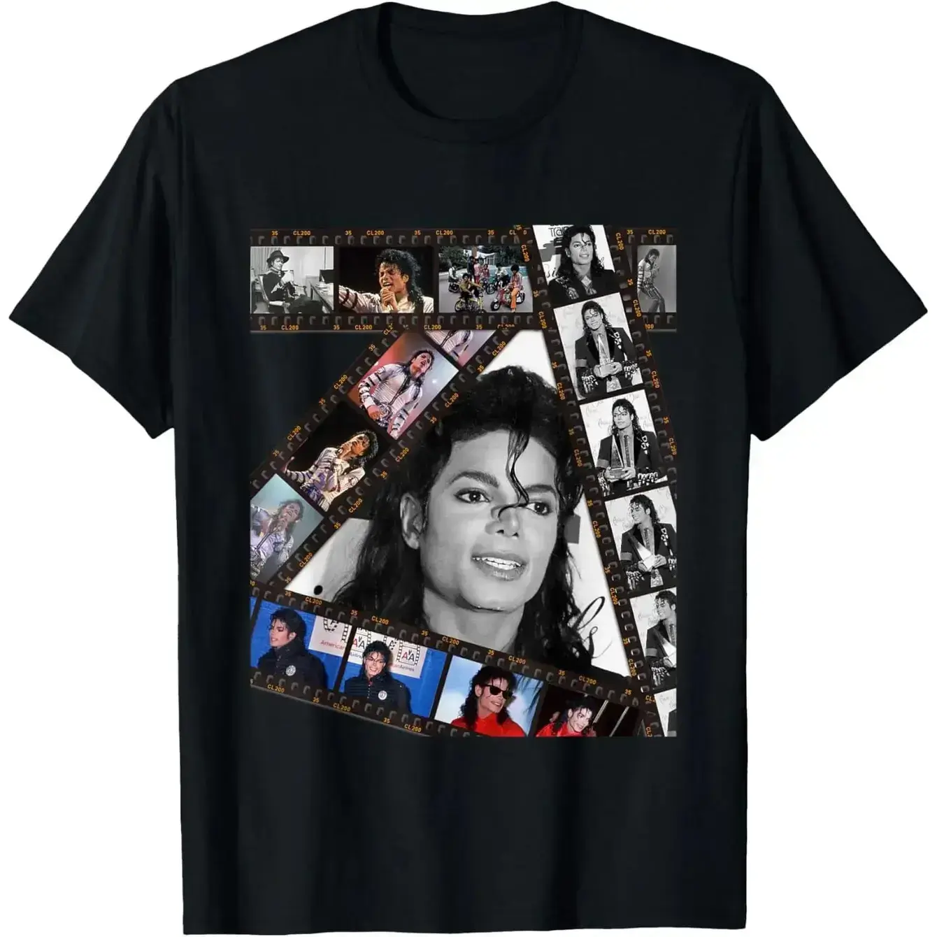 Women's Premium Cotton All Over Michael Jackson Graphic Print T-Shirt - Regular Fit, Short Sleeves, Crew Neck, Breathable, Comfy Casual Streetwear, Machine Washable, Christmas/Birthday Gift (Black), Round Neck