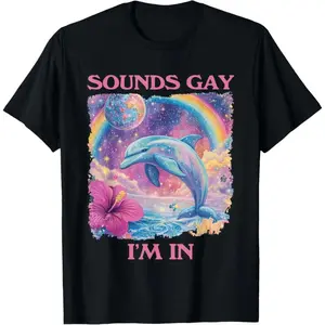 Casual Round Neck Shortsleeve Fashion Cotton Graphic Tees Streetwear Sounds Gay I'm in Funny Dolphin Meme Weird T-Shirt