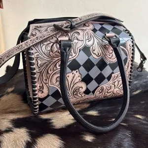 Tooled leather Medium Speedy Grey/Black checkered