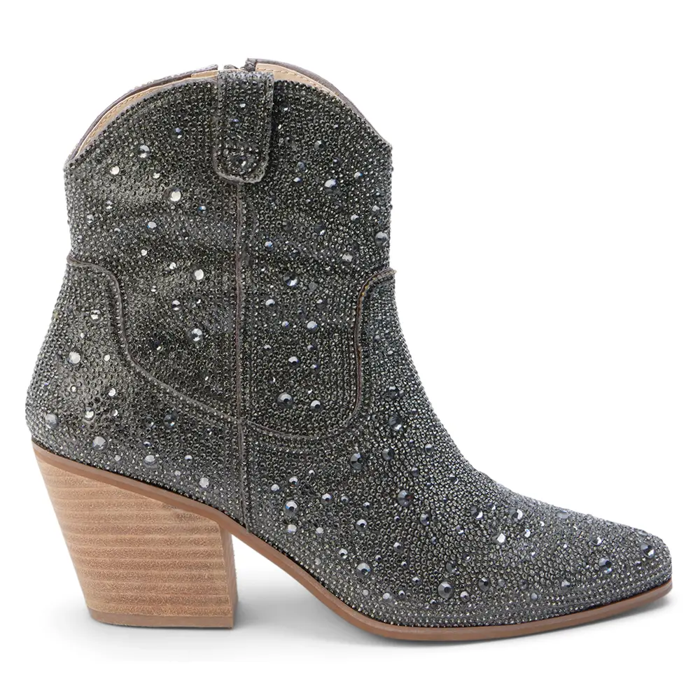 Matisse Womens Harlow Rhinestone Pointed Toe  Casual Boots Ankle Mid Heel 2-3" - Grey