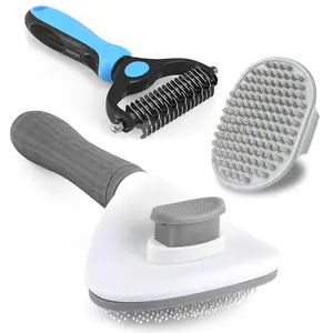 3PCS Dog Grooming Brush - Dog Brush for Shedding Massaging Bathing - Double Sided Shedding, Dematting Undercoat Rake - Self Cleaning Slicker Brush for Dogs and Cats with Long or Short Coats