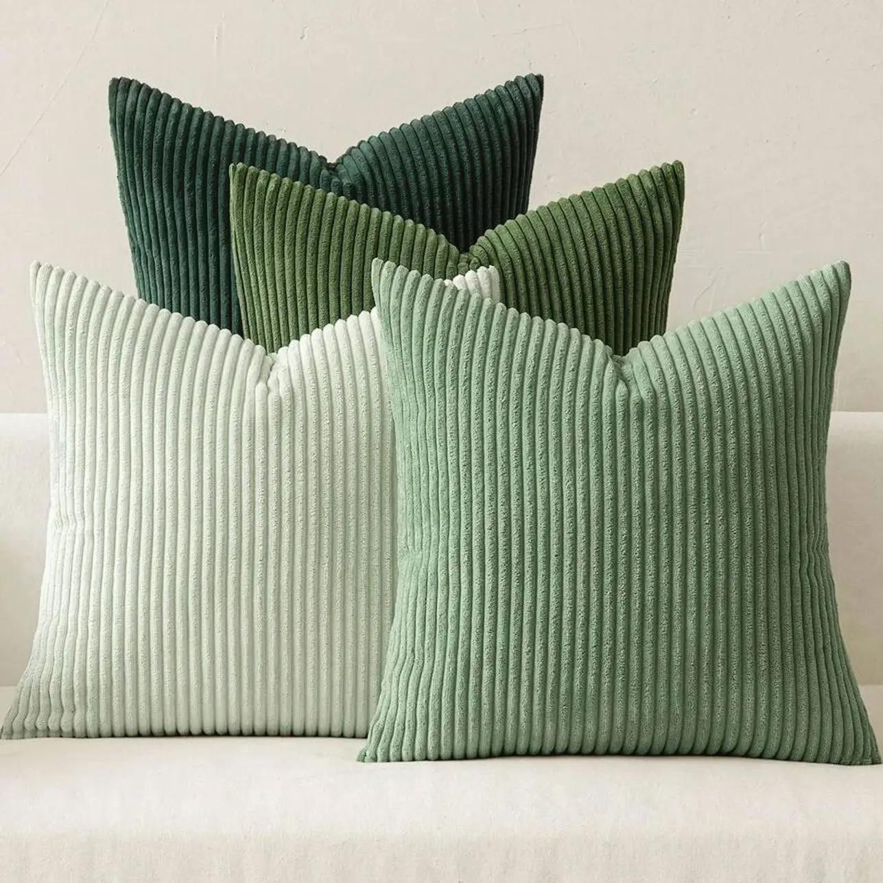 4pcs Bohemian Countryside Style Cushion Covers, Gray-Green Modern Nordic Soft Corduroy Throw Pillow Covers, Spring Home Decor For Sofa, Bed, Living Room (4-Piece Set)