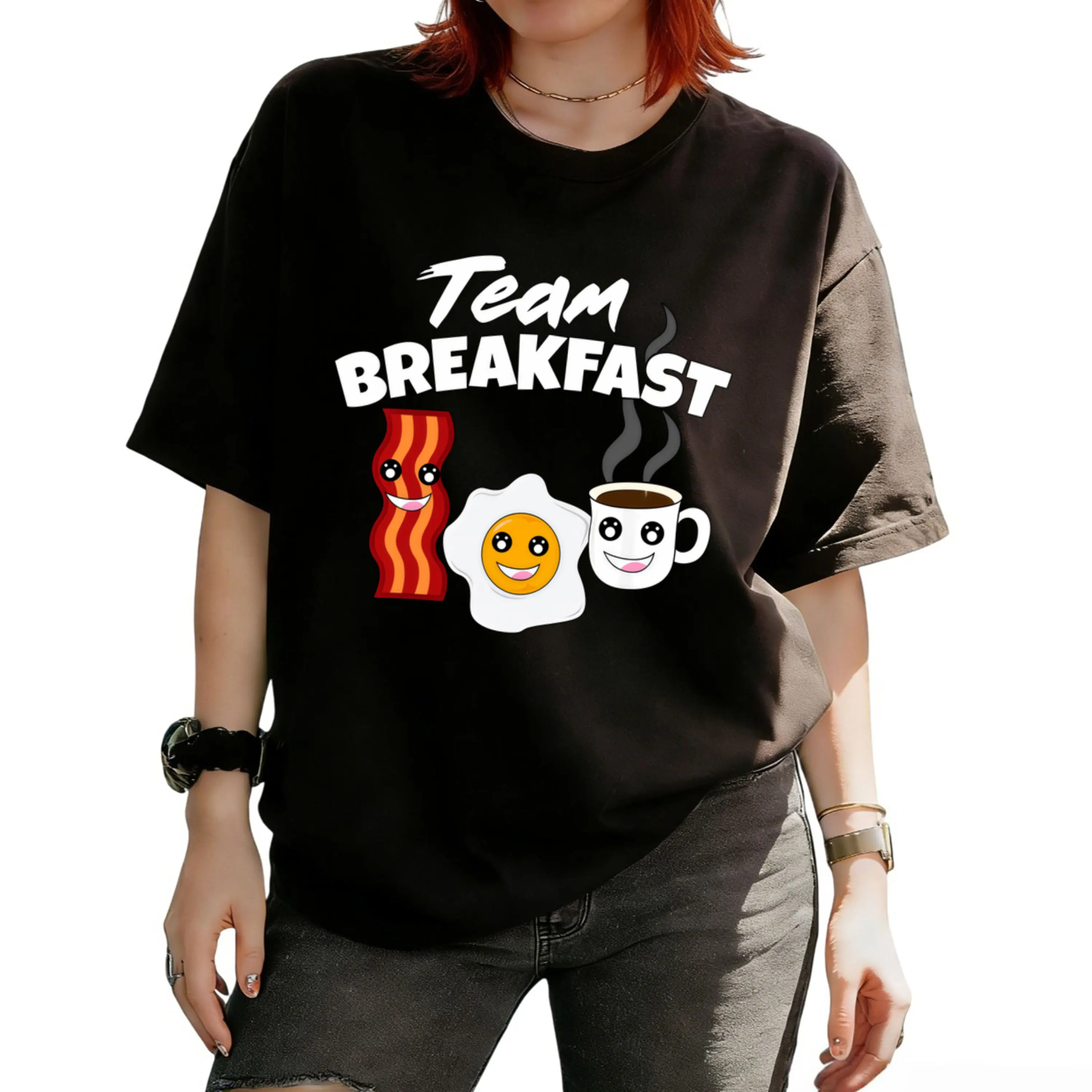 Funny Breakfast Lovers T-Shirt with Coffee, Eggs Bacon Print - Pure Retro Tee for Men Women, Morning Meal Graphic Gift Idea, Casual Attire for All Seasons, Father'S Day Beach Season, Holiday Outfit Apparel Clothes