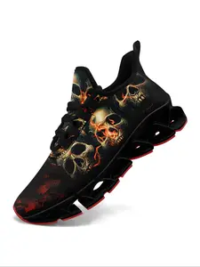 Men's Fashionable Skull Print Lace Up Low Top Sneakers, Casual Comfortable Breathable Sports Running Shoes, Male All-match Round Toe Shoes for Daily Wear, Valentine's Day, Gift, Athletic Shoes, Gym Shoes
