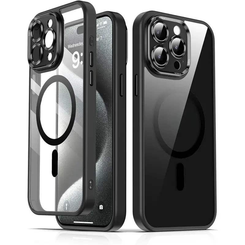 Clear Magnetic Phone Case for iPhone 18 Pro max 17 16 15 14 13 12 11 Pro Max Cases 16PLUS ,phone cases for iphone 17 pro max girls, MagSafe Compatible with Reinforced Camera Protection Drop Protection Non-,Yellowing Slim Protective Black Clear Case
