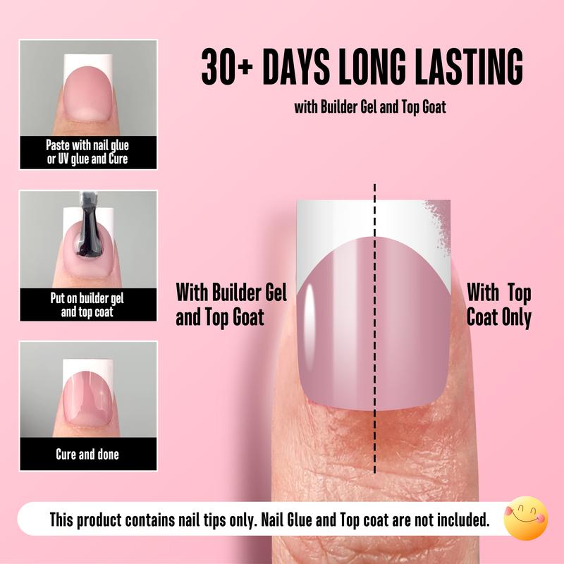 NOVO OVO Short Sharp Square White French Tip Nail Tips Press on BERRY PINK, Need Builder Gel Top Coat Nail Glue, Soft Gel Fake Nail Extension, Full Cover False Nails for Salon DIY x 15 Sizes 240 pcs【NO GLUE ,TOP COAT AND LAMP INCLUDED】