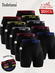 10 Packs Men's Solid Color /Letter Tape Stretchy Boxer Briefs,Casual Comfort Slim Fit Breathable Moisture Absorption Opening Crotch Underwear for DailyWear,Mens Underwear for All Seasons.Undergarments,Athleisure Menswear, Underwear Boxer Briefs