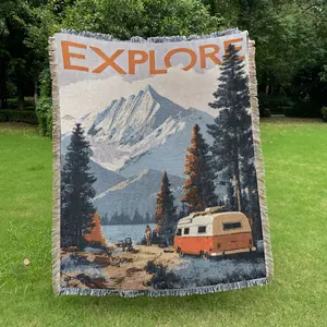 Outdoor exploration Bohemian blanket- Yarn Thick Breathable with Ta- Yarn Thick Breathable with Tassels for Home Decor Sheet Living Shawl Tapestry Yoga Couch Sofa Chair Tablecloth Garden Office Travel Outdoor Camping Picnic Not Printed No Faded No Pilling