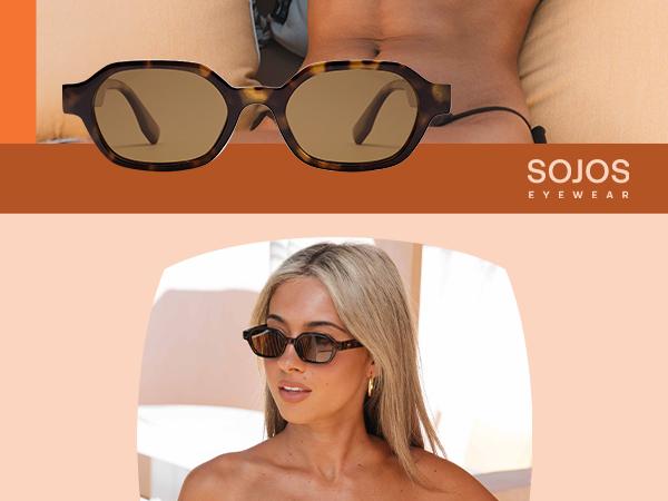 SOJOS Retro Polarized Hexagon Sunglasses for Women Men, UV400 Trendy Rectangle 70s 80s 90s Shades