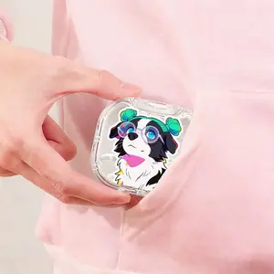 Border Collie with Double Buns Printed Braces Box, Creative Cartoon Denture Storage Box, Household Portable Orthodontic Retainer Case, Moisture-Proof Mildew-Proof