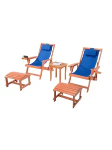 W Unlimited 2117WN-BL-CH2OT2ET Romantic Collection Canvas Sling Chair with Cup and Wine Holder and Ottoman (Set of 5)