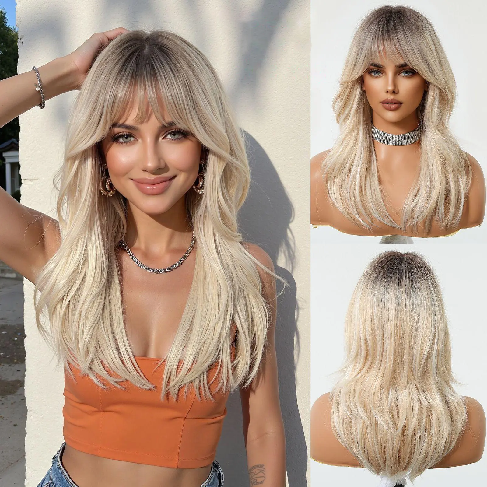 Paloma-DWY Blonde 22-Inch Long Wavy Wig | Versatile Glueless Synthetic Wig with Big Machine-Made Scalp - Perfect for Any Parting Style NL1