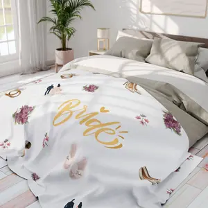 Floral Bride Fleece Blanket with Elegant Gold Script and Floral Patterns for Bridal Decor