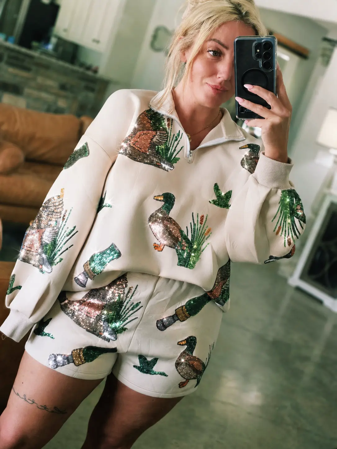 SC CUSTOM Champagne Marsh Mallard Sewn Sequin Two Piece Custom Sparkle Collective Set - IN STOCK