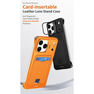 iPhone 16 Pro Max Protective Case with Card Holder, Frameless Metal Lens, Invisible Kickstand, Leather Texture Shell, Magnetic Cooling Back, Military Grade Drop Protection, Anti-Scratch, MagSafe Friendly New Arrival Phone Accessory