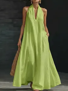 Women's V-Neck Casual Dress, Pure Color Solid Summer Fashion, New Arrival 2026, Perfect for Daily Wear & Leisure Activities