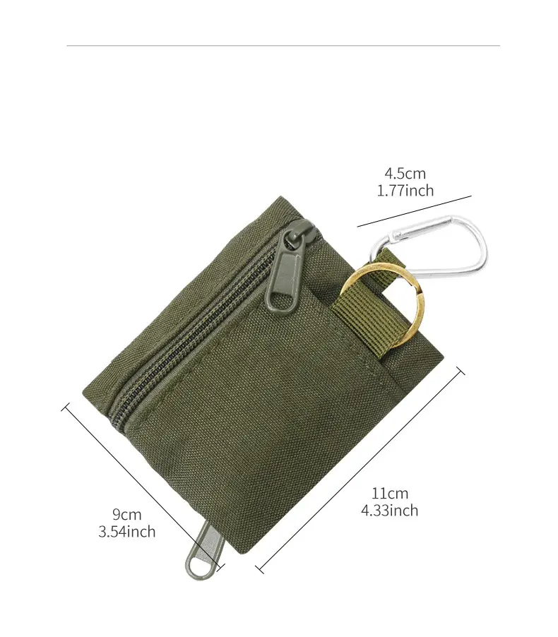 2pcs Tactical Mini Zipper Pouch, Compact Utility Keychain Wallet, Durable EDC Organizer with Carabiner, Lightweight Outdoor Storage Bag for Keys, Coins & Accessories
