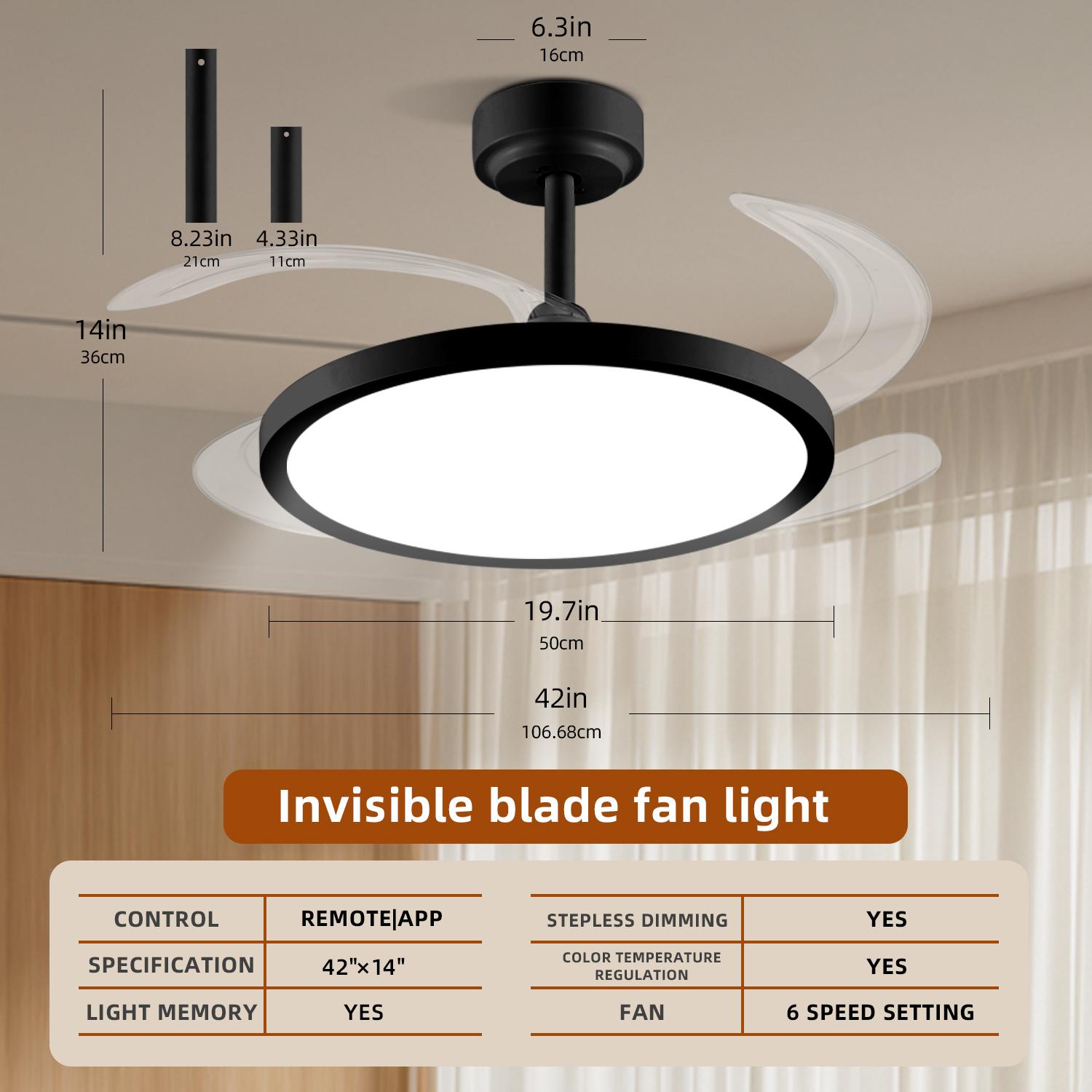 【SALE】BAYSQUIRREL Slim Retractable Ceiling Fan with Light & APP Remote Control 42in Modern Smart RGB Fan with Bluetooth Speaker Dimmable Full Spectrum Memory 6-Speed Reversible,